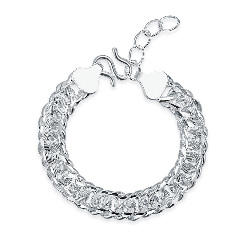 Men's Silver Bracelet Heavy 990 Pure Silver Cuban Link Chain Adjustable XFB8099-0