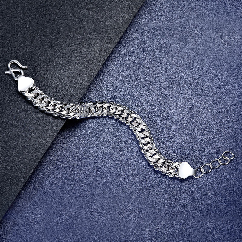 Men's Silver Bracelet Heavy 990 Pure Silver Cuban Link Chain Adjustable XFB8099-1