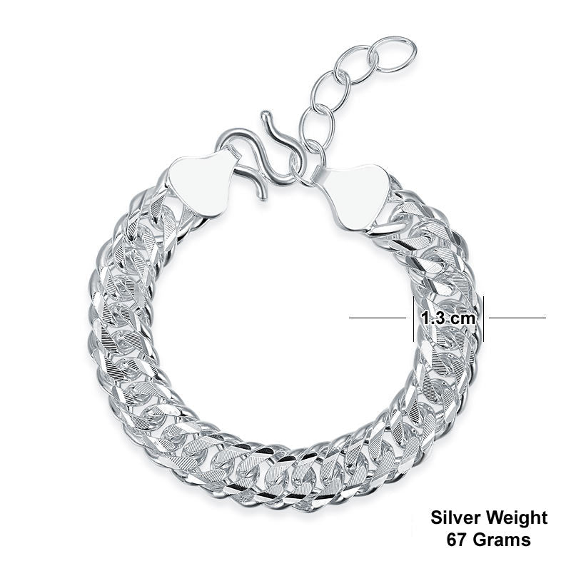 Men's Silver Bracelet Heavy 990 Pure Silver Cuban Link Chain Adjustable XFB8099-2