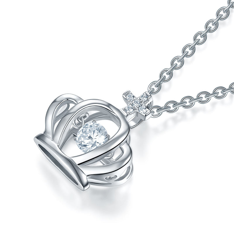 Crown Dancing Stone Kids Girl Pendant Necklace Solid 925 Sterling Silver Children Jewelry XFN8071-2