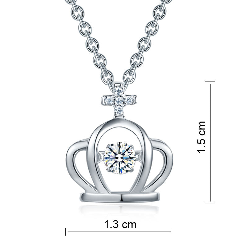 Crown Dancing Stone Kids Girl Pendant Necklace Solid 925 Sterling Silver Children Jewelry XFN8071-1