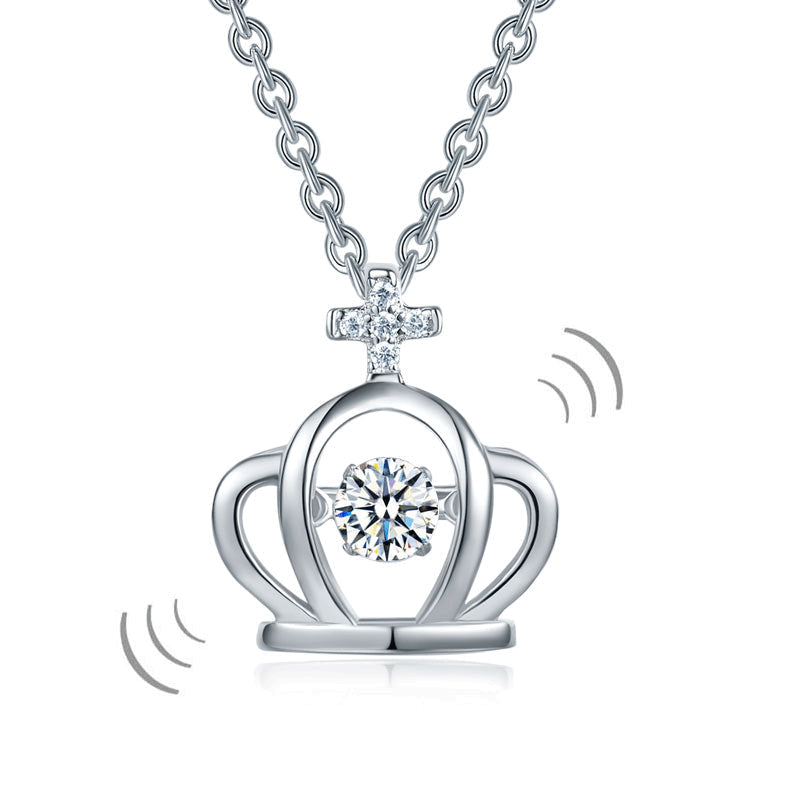 Crown Dancing Stone Kids Girl Pendant Necklace Solid 925 Sterling Silver Children Jewelry XFN8071-0