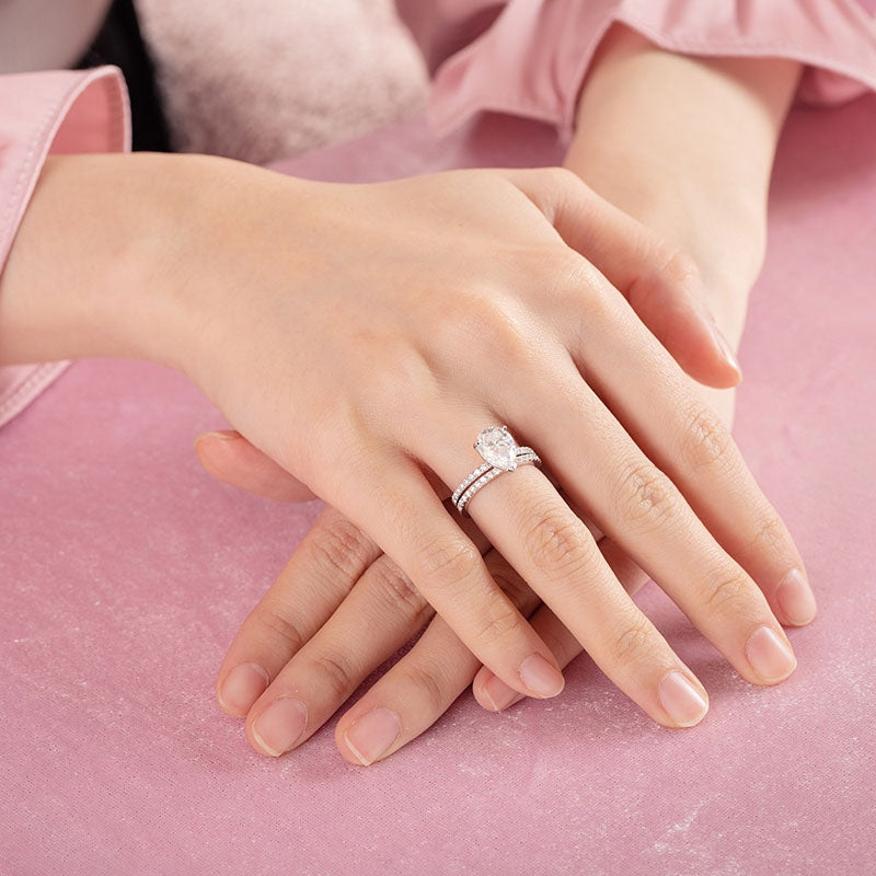 2 Carat Pear Cut Moissanite Diamond  Ring Set (1 pcs / 2 pcs) 925 Sterling Silver MFR8367-3