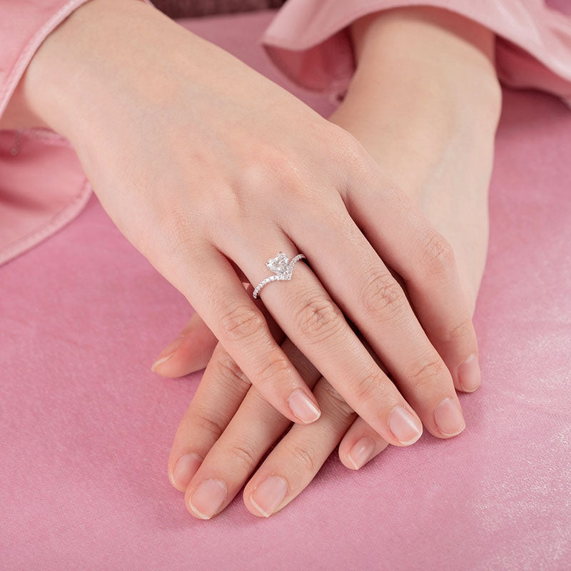 Heart 1 Carat Moissanite Diamond Ring Engagement 925 Sterling Silver MFR8369-1