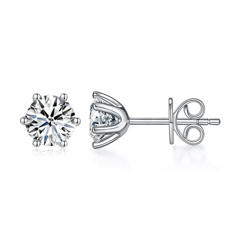 1 Carat Lab Grown Diamond Earrings 6 Claws (Total 2 Carats) 14K White Gold LGE003_2-1