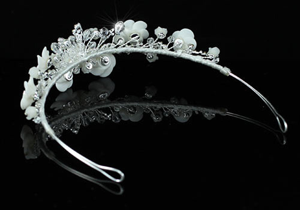 Bridal Handmade White Flower Crystal Tiara XT1444-4