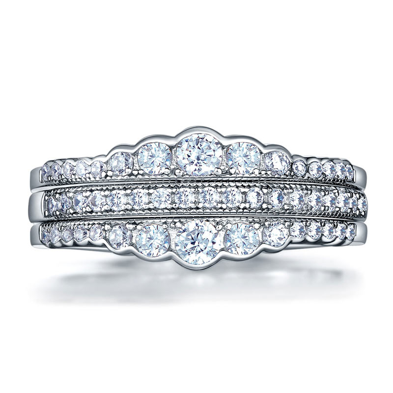 Solid 925 Sterling Silver Wedding Band Ring Set 3-Pieces Anniversary XFR8270-3