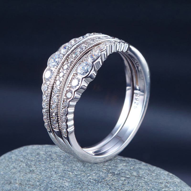 Solid 925 Sterling Silver Wedding Band Ring Set 3-Pieces Anniversary XFR8270-4