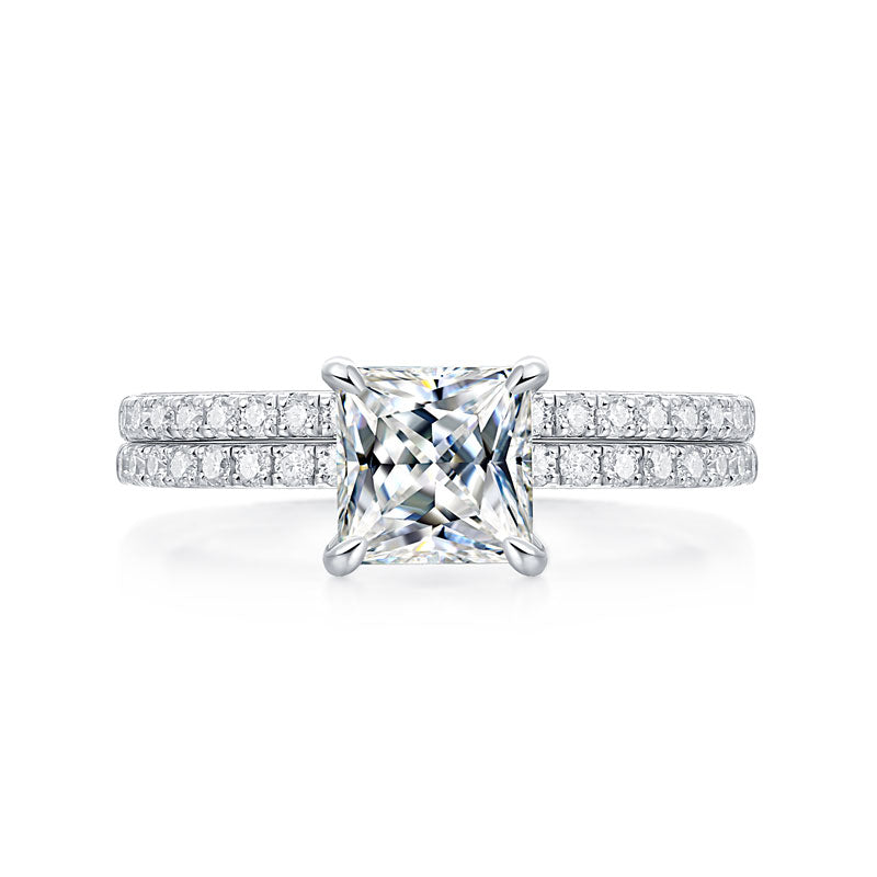 Princess Cut 1 Carat Moissanite Diamond  Ring Set (1 pcs / 2 pcs) 925 Sterling Silver MFR8365-4