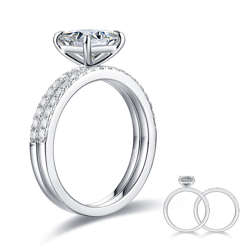 Princess Cut 1 Carat Moissanite Diamond  Ring Set (1 pcs / 2 pcs) 925 Sterling Silver MFR8365-0